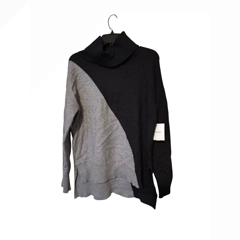 Ellen Tracy Gray‎ Mix Charcoal Color Block Knit Sweater Long Sleeve Sweater Top